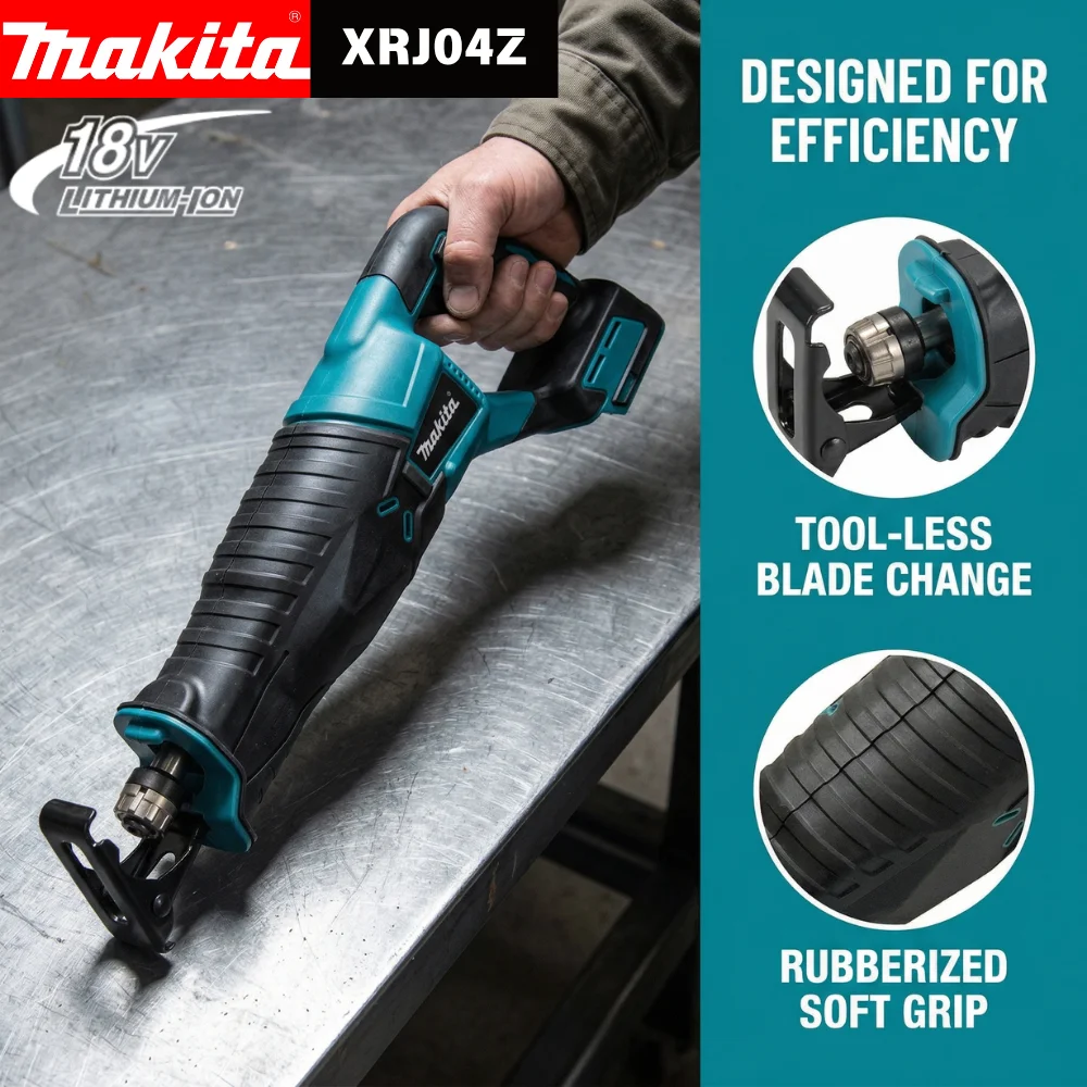 Makita 18V Cordless Reciprocating Saw Brushless Motor Variable Speed Tool with 4 Blades for Wood Metal and PVC Cutting