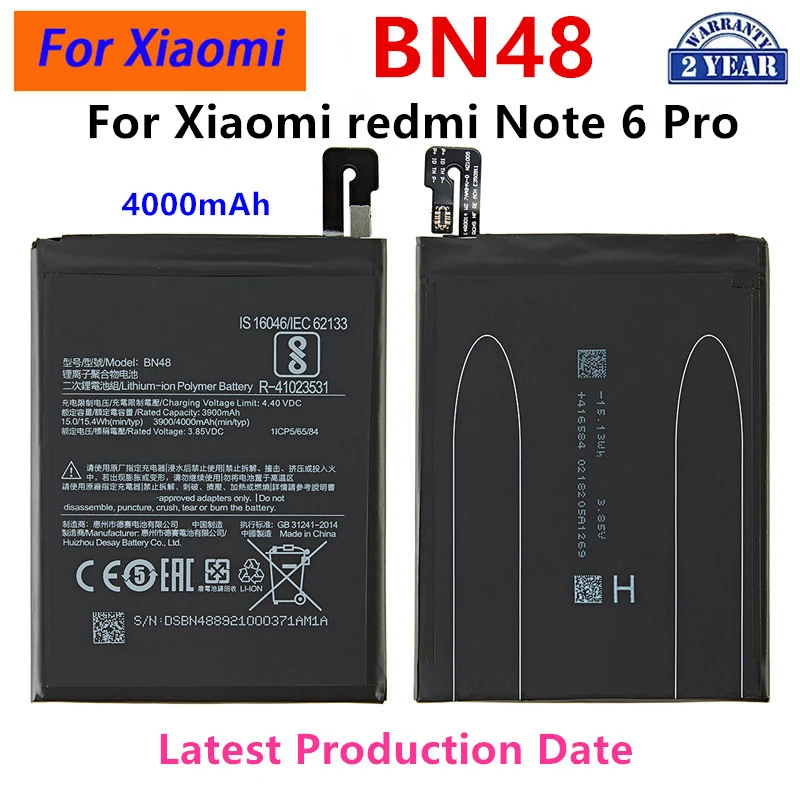 

Совершенно новый аккумулятор BN48 4000 мАч для Xiaomi redmi Note 6 Pro, высококачественный аккумулятор BN48