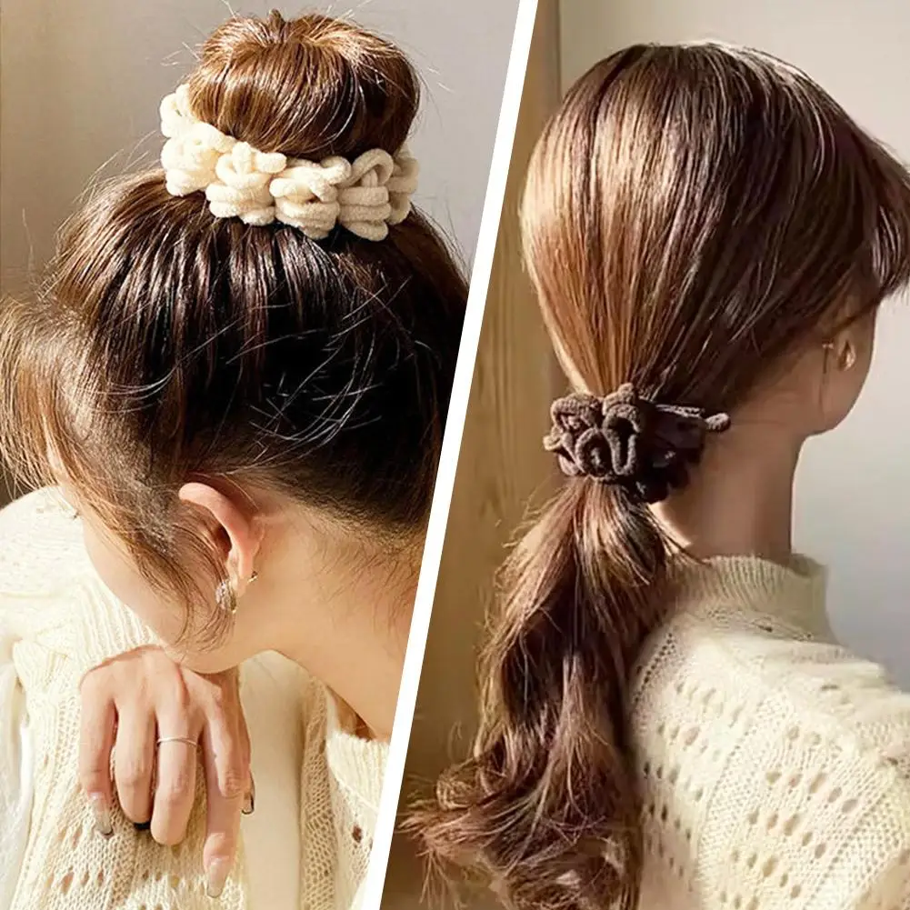 Women Elegant Solid Flods Plush Soft Elastic Hair Bands Fashion Hold Ponytail Hair Scrunchie Rubber Hair Tie Accessories Ba Y9z9