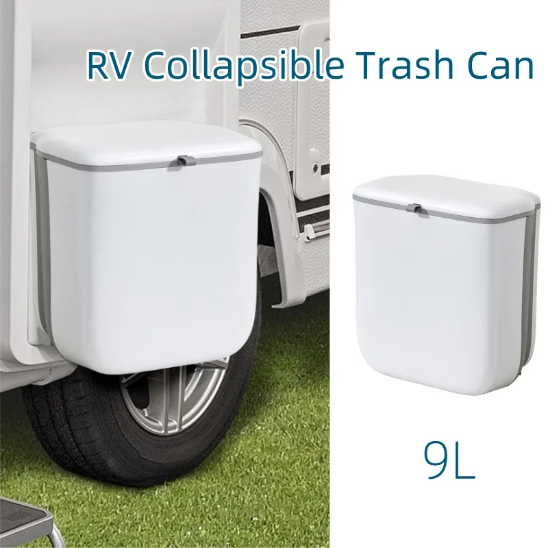 9L Collapsible Trash Can Trash Bin With Sliding Lid For RV Camping Boats Caravan Motorhome Wall Mounting Space-Saving Waste Bin