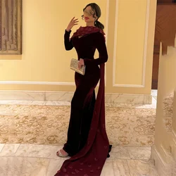 ROYET Luxury Sweep Train High Neck Long Sleeve Formal Evening Dress Ankle Length Mermaid Prom Gown For Woman Customized New