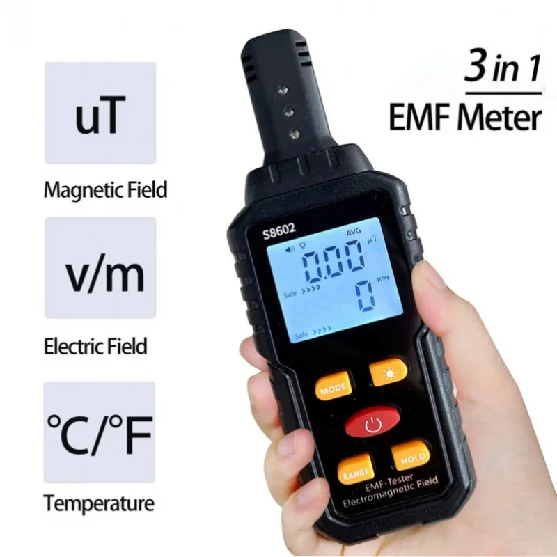 3-in-1 EMF Meter Electromagnetic Field Radiation Detector Digital Tester for Home Environment Inspection
