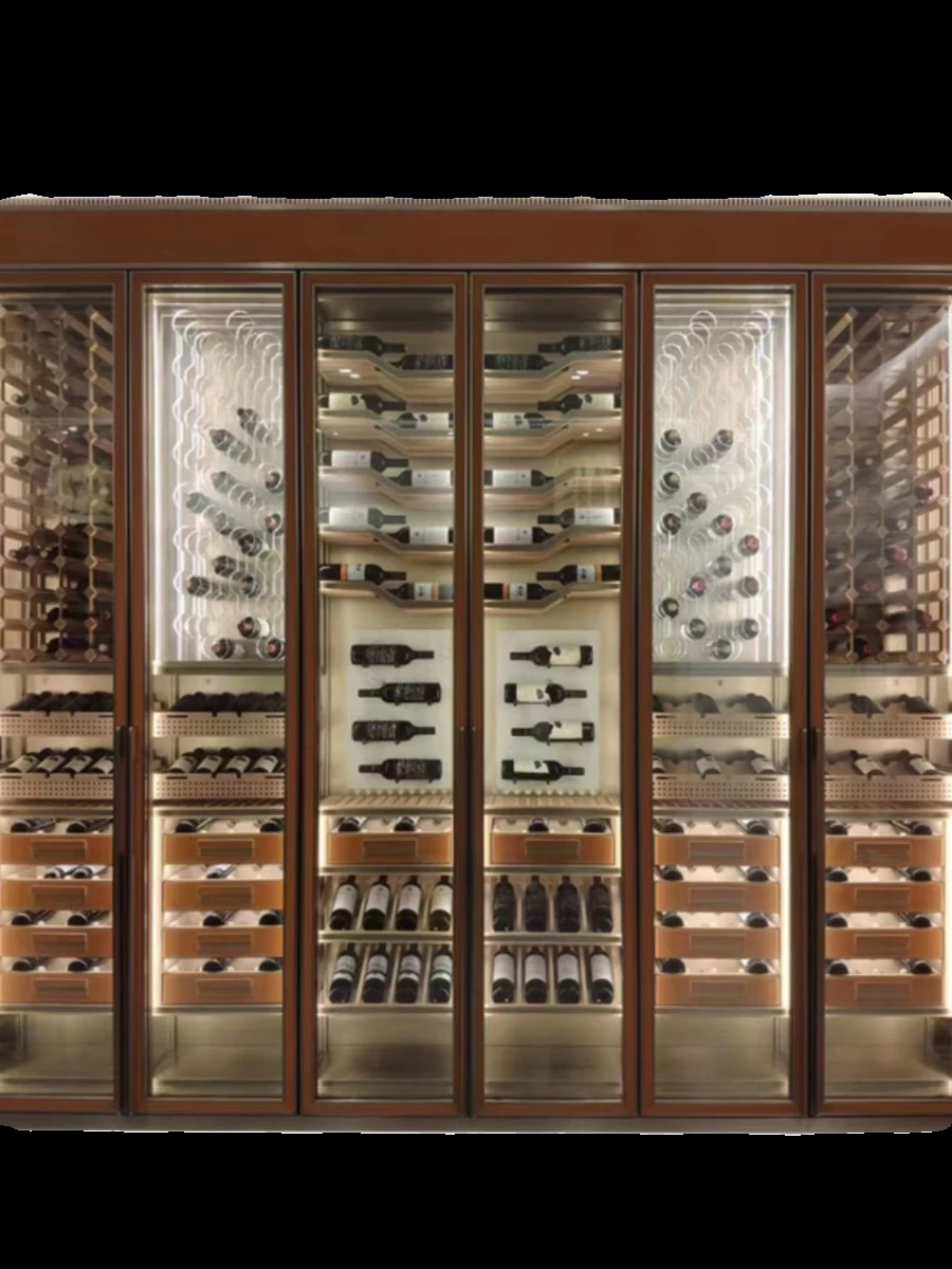 

Open stainless steel wine cabinet wine rack display cabinet custom European red wine cabinet luminous glass