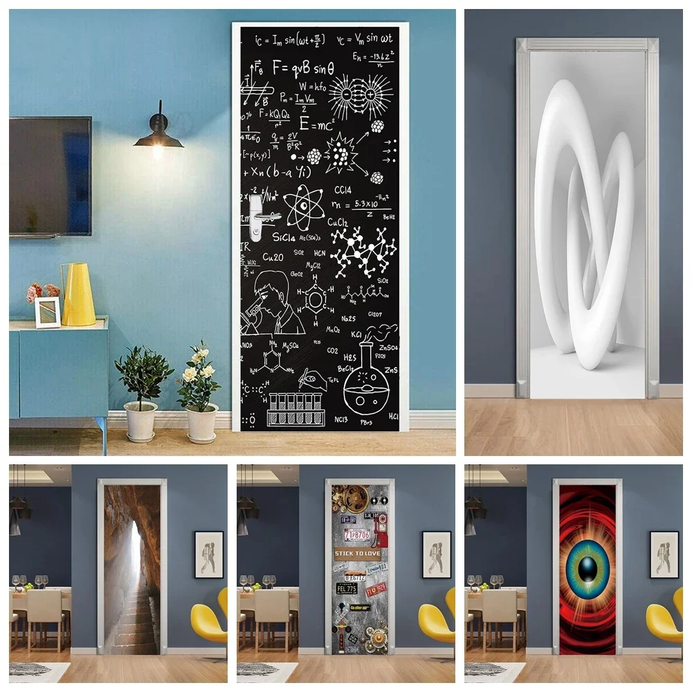 

3D Abstract Geometry Prints Door Sticker Modern Vinyl Decal Door Wallpaper Poster for Bedroom Living Room Decor Aesthetic