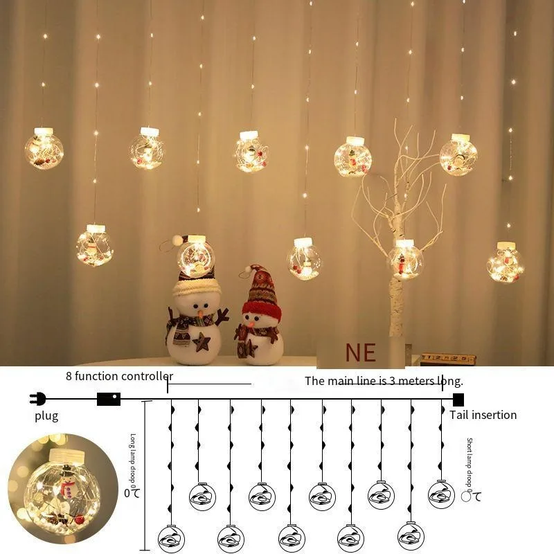 Christmas Decoration LED Lights Curtain Lights Santa Claus Snowman Christmas Tree Bedroom Window Decoration Lights