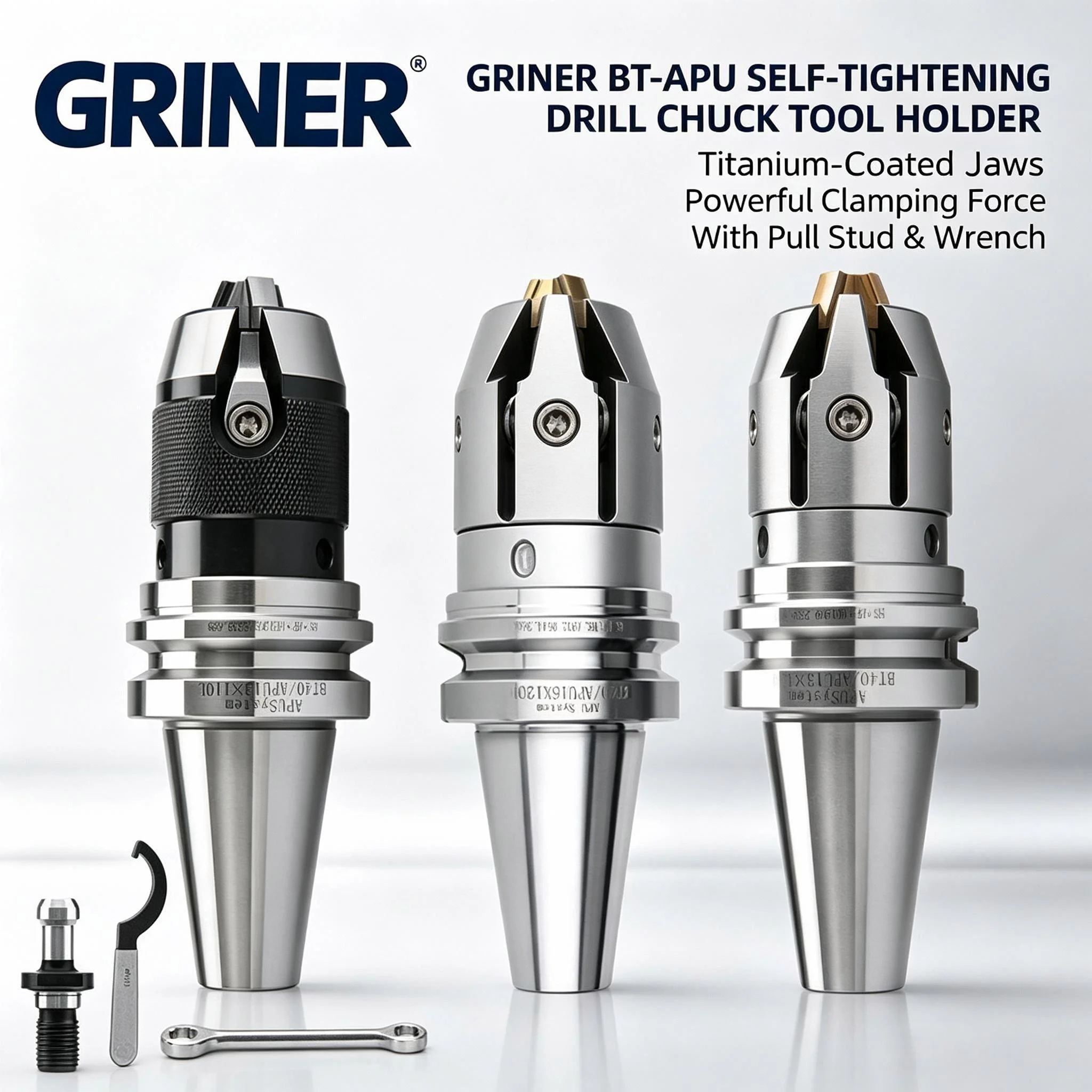 GRINER High Precision BT‑APU Self‑Tightening Drill Arbor BT40‑APU13 Integrated Keyless Drill Chuck Tool Holder for CNC Milling M