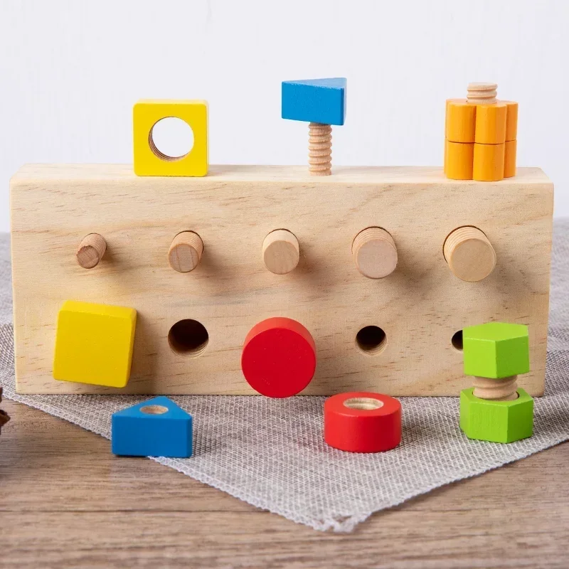 Education Sensory Toy Nut Bolts Montessori Color Shape Wooden Toy Kids Fine Motor Skill Screw Board Size Matching Cognition Game