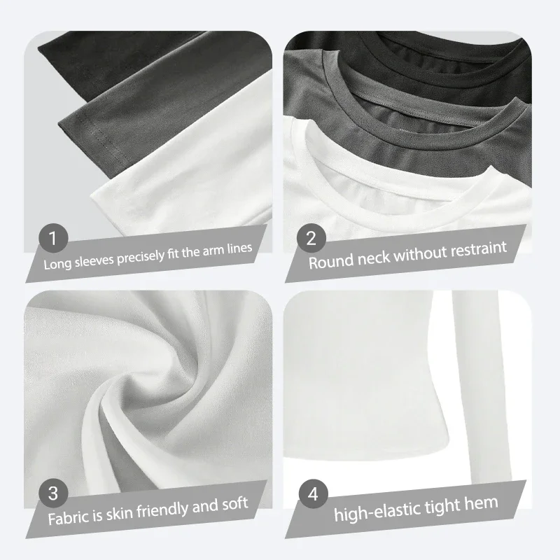 เสื้อโยคะคอกลมสำหรับผู้หญิง เสื้อยืดแขนยาวทรงเข้ารูปสำหรับออกกำลังกาย