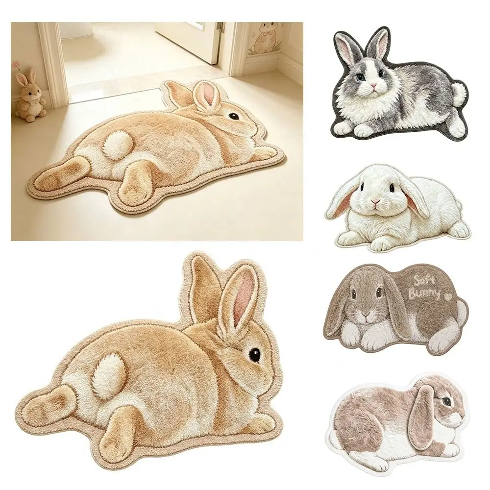 Fun Water Absorbent Rabbit Shape Rug Soft Washable Irregular Shape Bath Mat Rug Floor Carpet Home Decoration