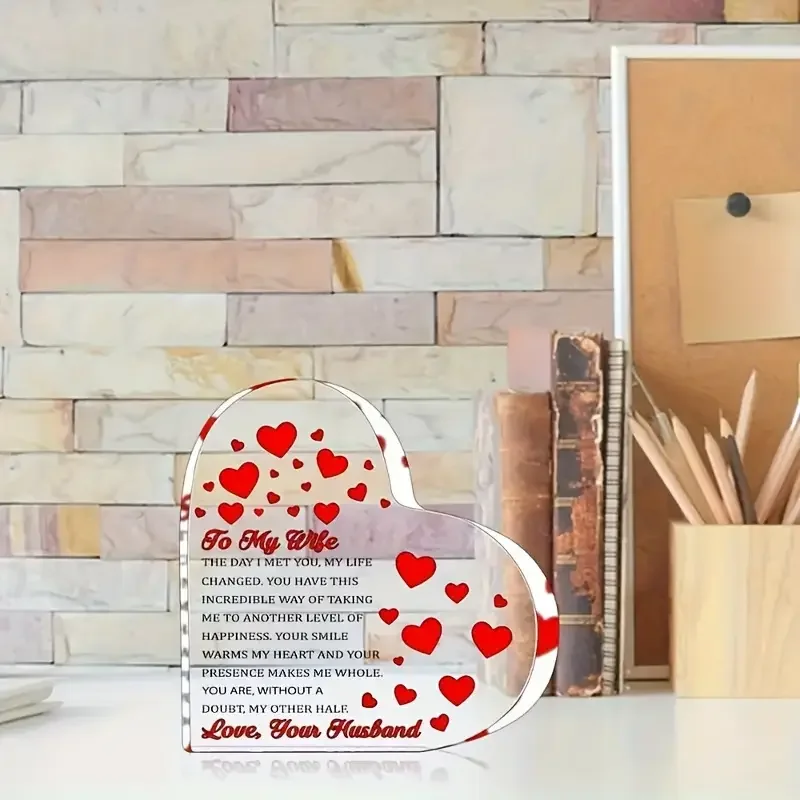 Charming Heart-Shaped Acrylic \'I Love You\' Plaque - Ideal Gift for Wife from Husband, Perfect for Living Room & Bedroom Decor