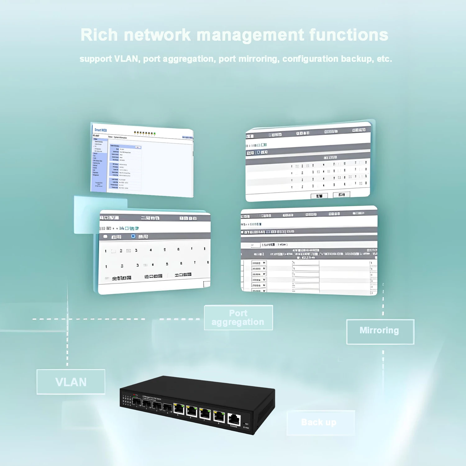 8 port saklar 10Gbe | sakelar terkelola web multi-gigabit | POE atau NON ,100/1000/10000M sedang beradaptasi