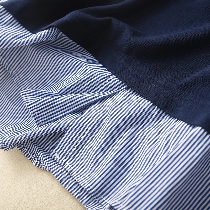 Ele Color Blo Gestreepte Ne Loose Long Sve Dames irt Casual Sle Button Detail Overhead Top Herfstkleding