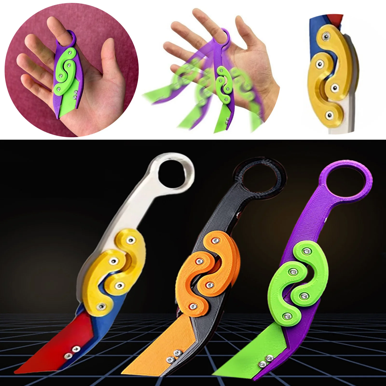 New 3D HOT Explosive Gravity Folding Claw Knife Butterfly Claw Gravity Knife Jumping New Quick Push Decompression Toy Cool Knife