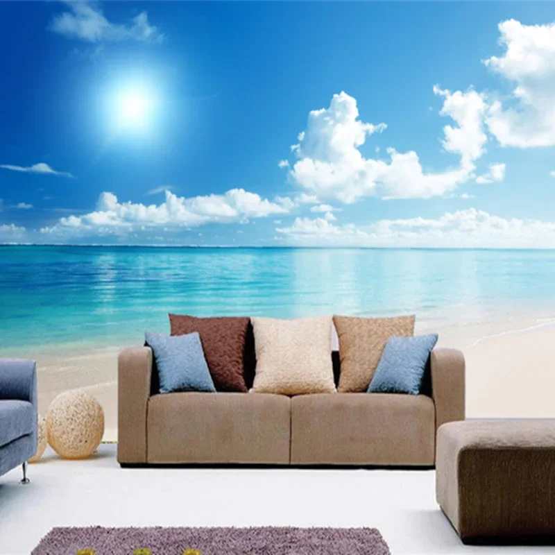 

Custom Large Mural Wallpaper Sea Blue Sky 3D Ocean Scenery TV Background Living Room Photo Wallpaper 3D Room Backdrop Landscape