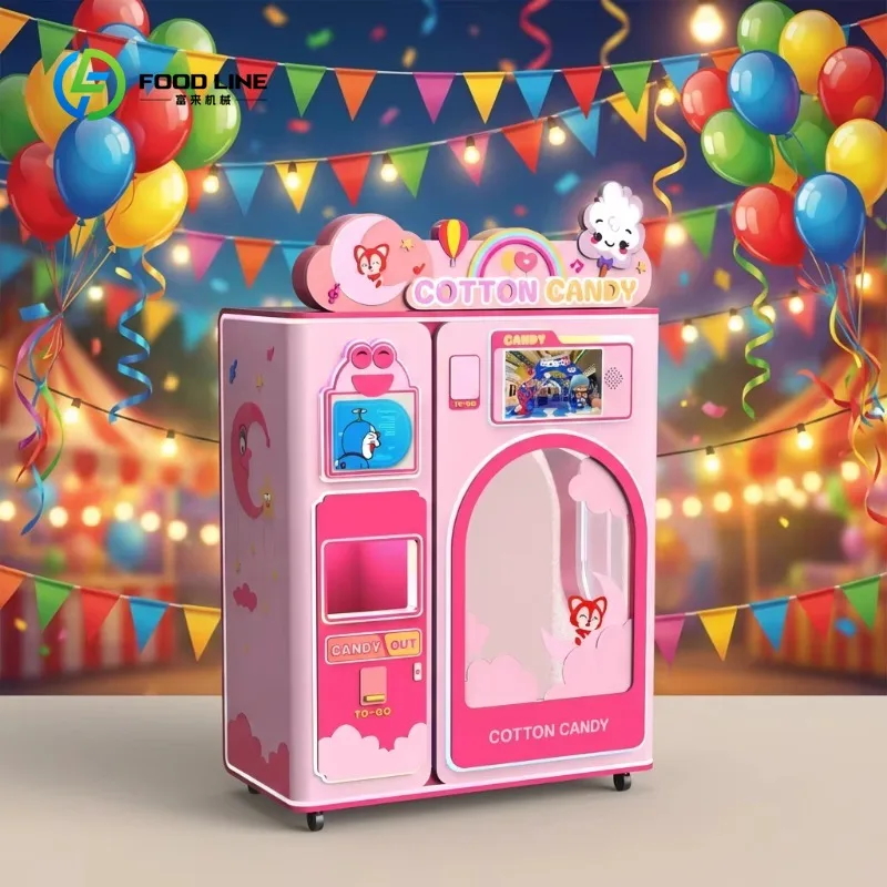 Customized Fully Automatic Cotton Candy Vending Machine with Touch Screen for Amusement Park Custom Logo for Retail Shop