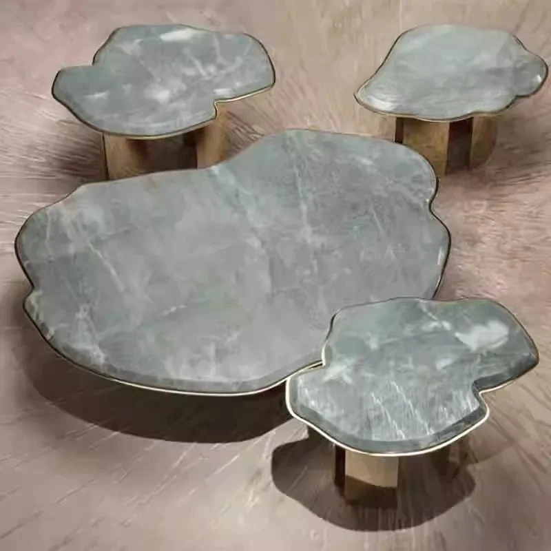 light luxury special-shaped marble coffee table living room high-end combination coffee table metal edge table