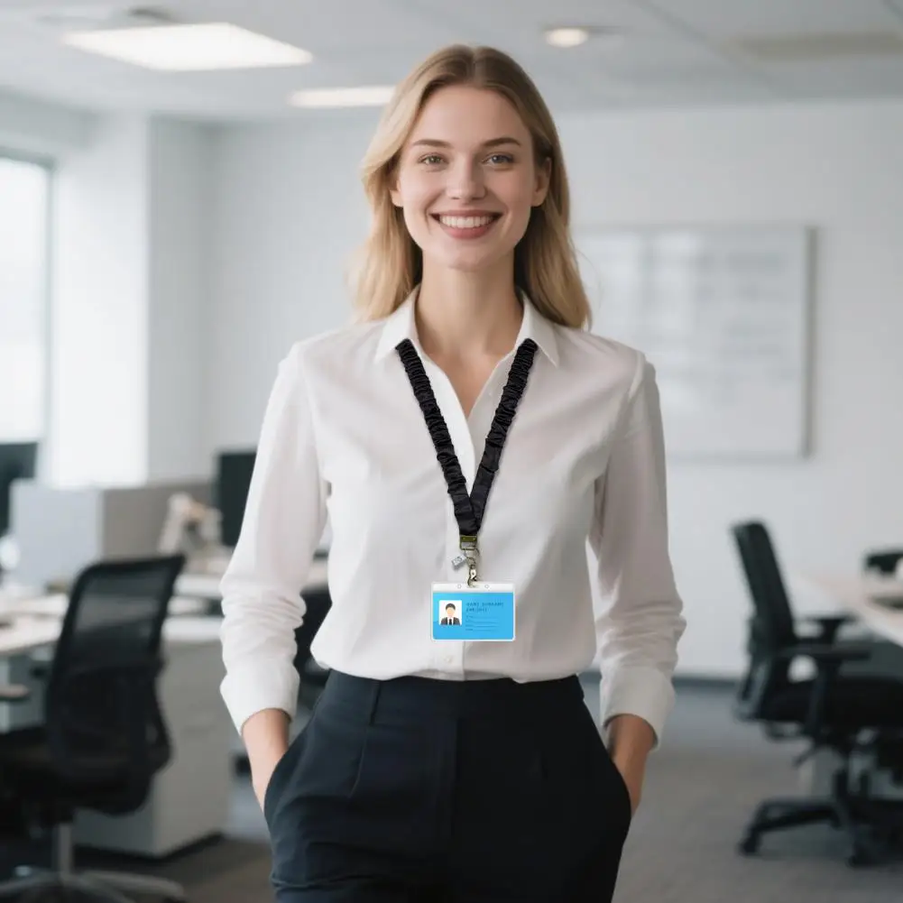 シュシュスタイルネックストラップ、防水IDカードバッグ2個付き、伸縮性IDバッジクリップセット、巻き取り式ストラップセット、キーデコレーション