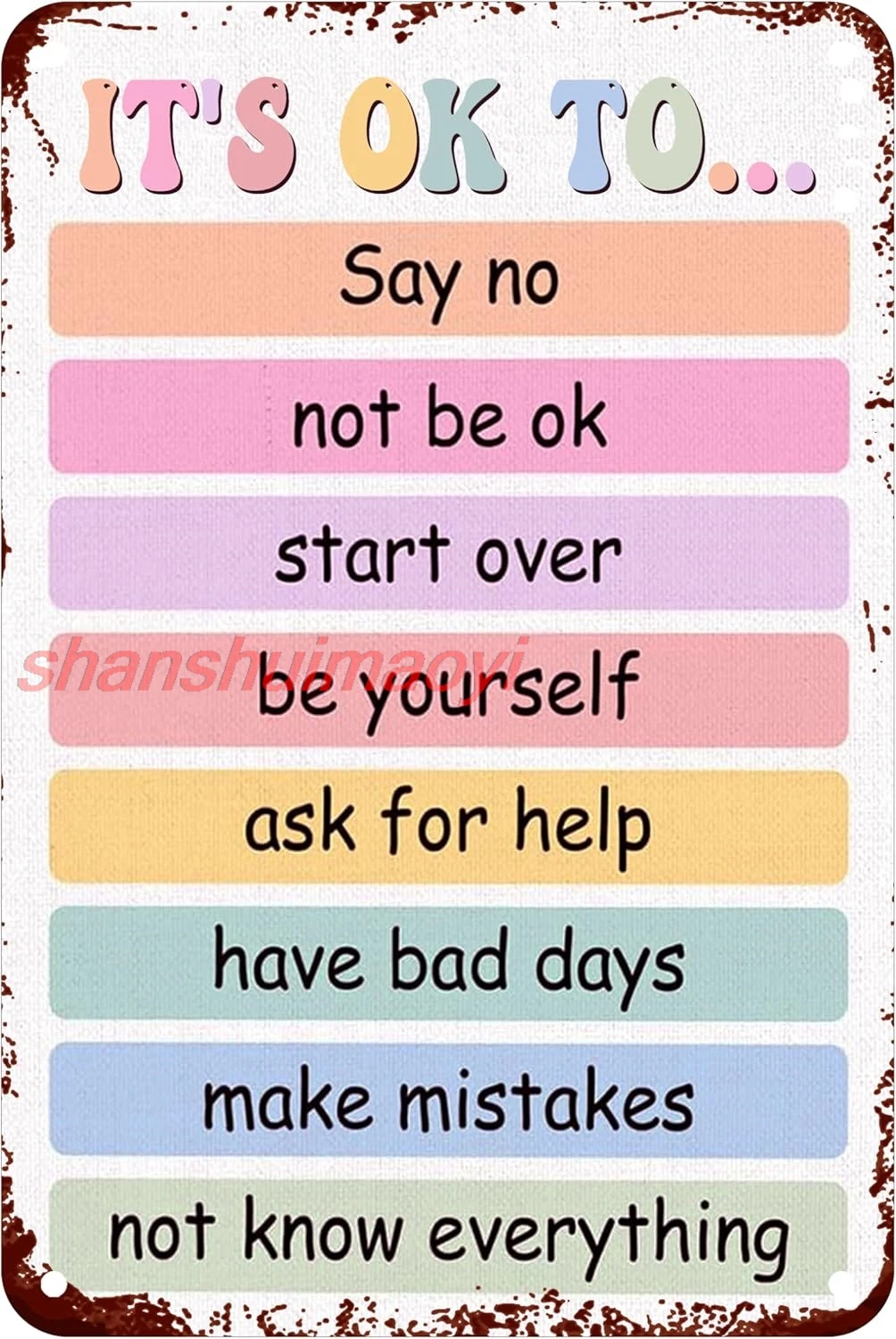 shan It'S OK To Say No Metal Sign Tin Sign Vintage Colorful Wall Decor For Home Bedroom Cafe Pubs Classroom 8 X 12 Inch 1pc