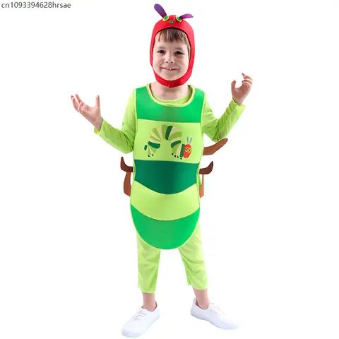 Caterpillar Costume children Animal Dress Up Tunic Jumpsuit Hat Hungry Caterpillar Cosplay Set for Child