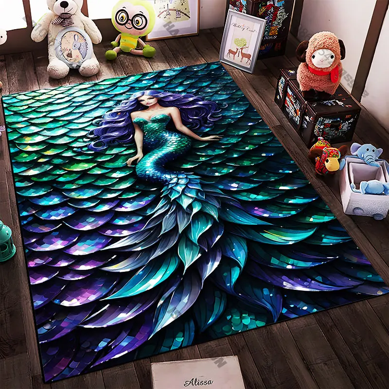 21 Sizes Enchanting mermaid underwater fantasy scene Printed Area Rugs for Adult Yoga Mats Living Room Decor Personalized