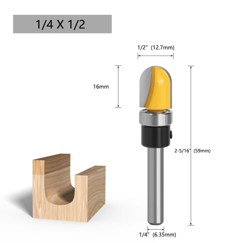 LAVIE 1 Stück 1/4" & 6mm Schaft Kernfräser 1/2" x 16mm Rundnase Holzbearbeitungsfräser Hartmetall C06044FX13Y – Detail 9