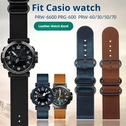 23mm 24mm Watchband For Casio PROTREK PRG-600/650Y PRW-6600 PRW-60Y/50Y/70 genuine leather Watch strap steel ring men bracelet