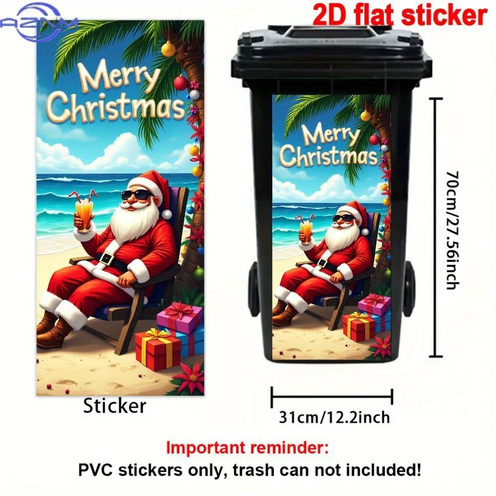 A Piece of 2D Flat Sticker Featuring a Cheerful Santa Claus Theme in a Beach Holiday Style, with The Words 'Merry Christmas'.