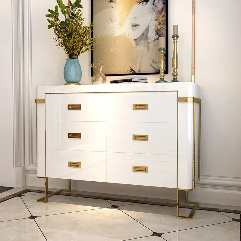 Postmodern light luxury entrance simple decorative cabinet storage stainless steel paint storage partition cabinet