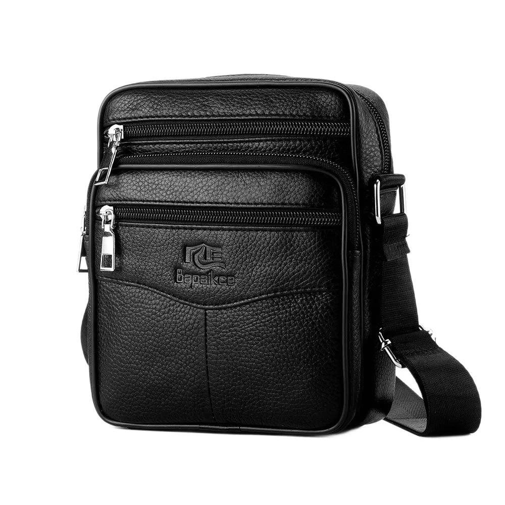Genuine Leather Crossbody Bag for Men Lightweight Vertical Shoulder Bag Fashion Business Casual Style