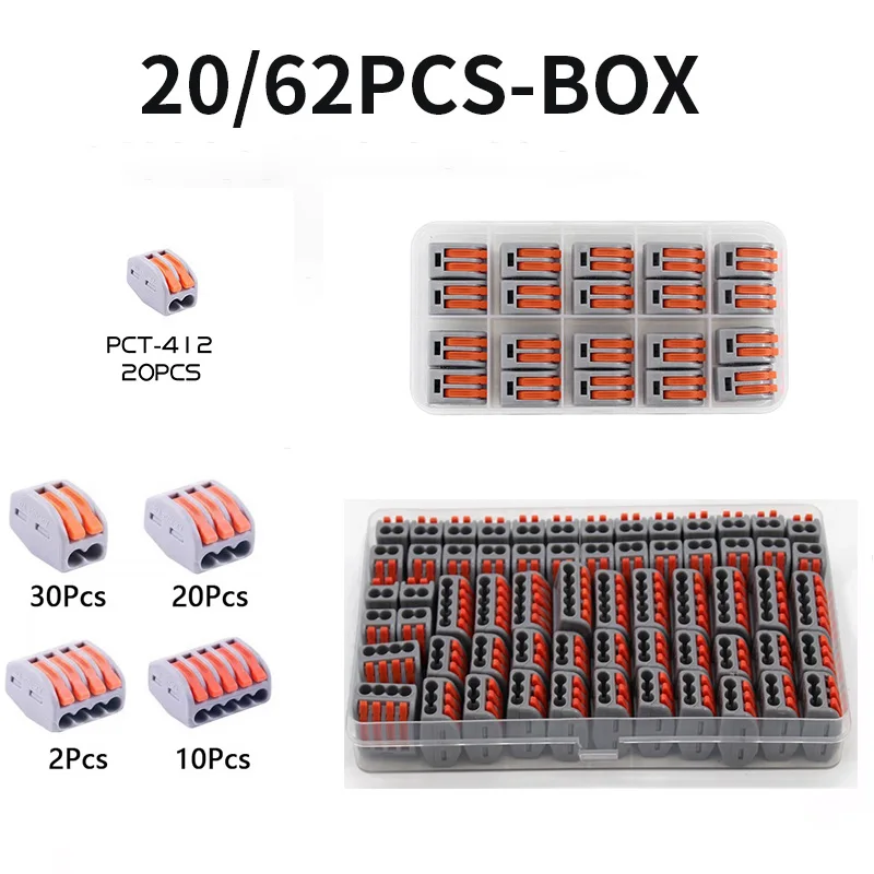 20-62 Pcs Quick Plug-in Terminals Wire Connector 2 3 4 5 8 Pin Electric Cable Led Strip Connectors Mini Cage Spring Universal