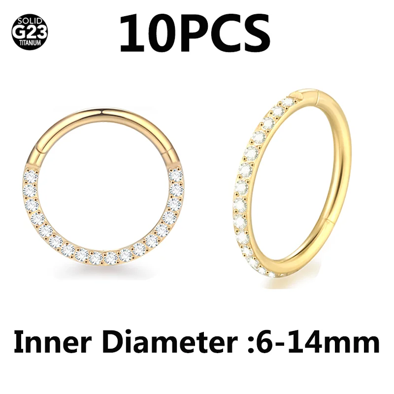 

10pcs Titanium Round Circle Earring Hoop Women Zircon Ear Tragus Helix Piercing Hinged Segment Nose Ring Fashion Body Jewelry