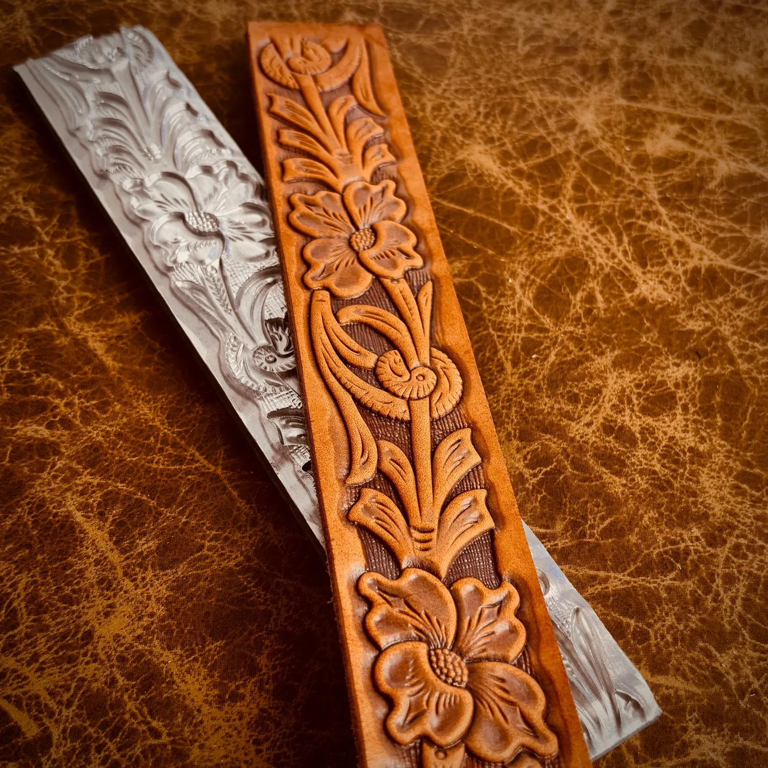 3D Vintage Floral Leather Belt Embossing Stamp Aluminium Alloy Stamping Mold Vegetable Tanned Leather Pressing Molds Carving Die