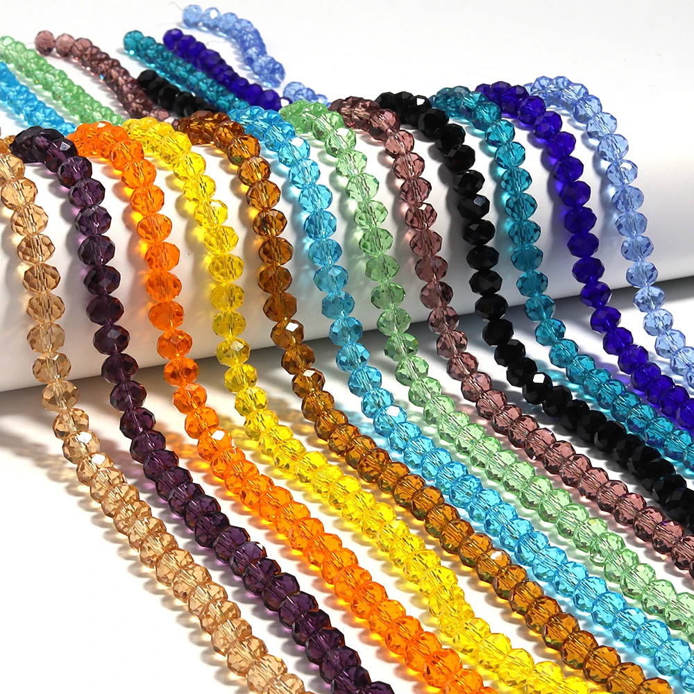 1 Strand Crystal Beads Faceted Glass Beads Round Flat Loose Spacer Beads For Jewelry Making DIY Bracelet Necklace Accessories