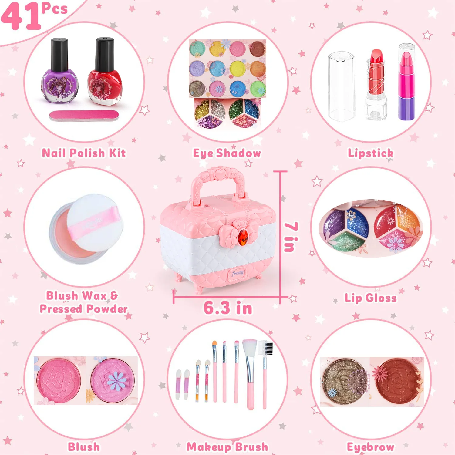 Kit de brinquedo de maquiagem infantil para meninas, conjunto de maquiagem lavável com estojo cosmético real para menina, conjunto de beleza de maquiagem para brincar de fingir