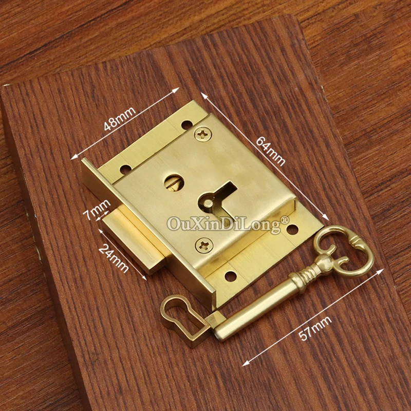 European Antique Pure Brass Drawer Cabinet Lock Cupboard Wardrobe File Cabinet Lock Invisible Hidden Wood Case Gift Box Lock+Key