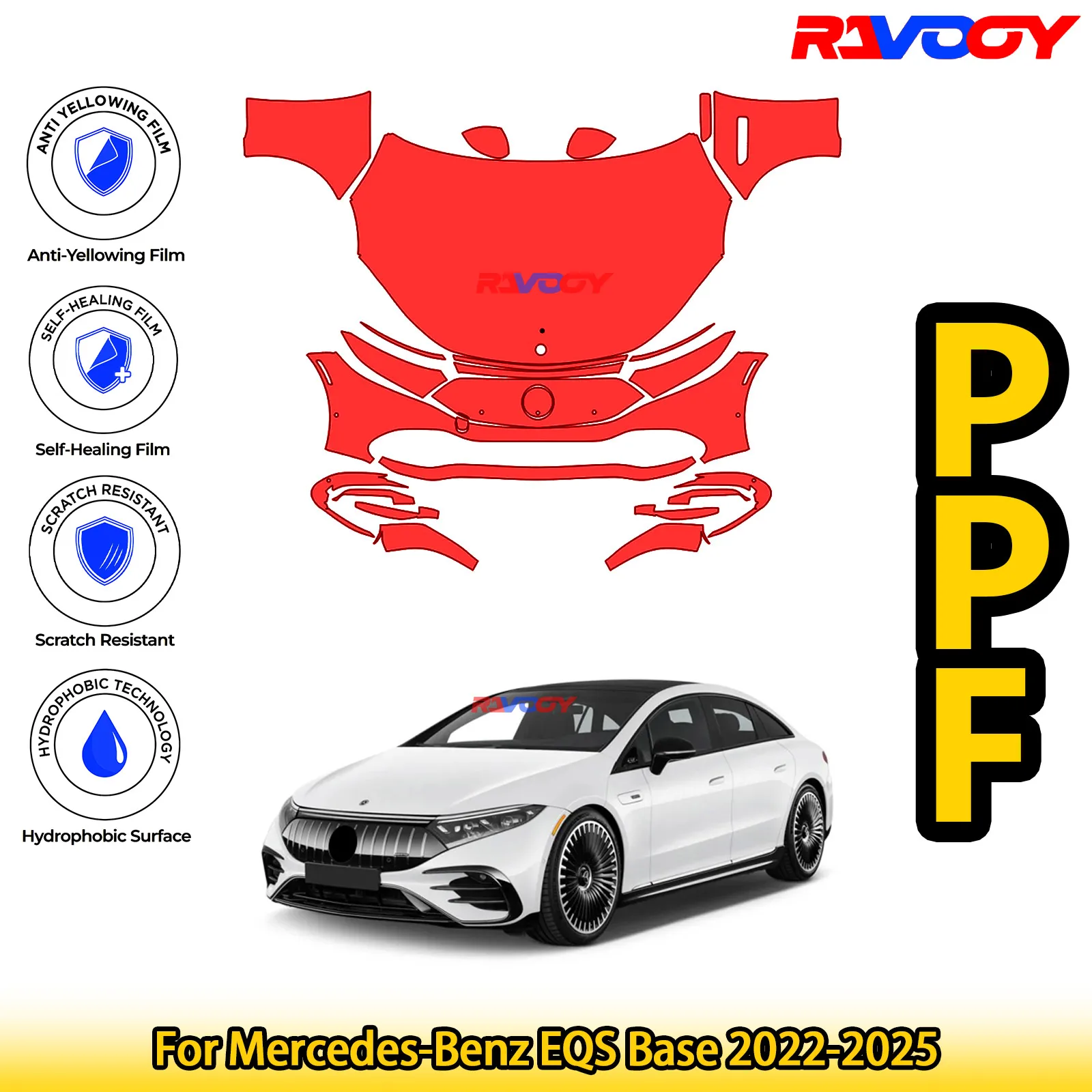 

For Mercedes-Benz EQS Base 2022-2025 Glossy Matte Black Precut front PPF Kit Paint Protection Film