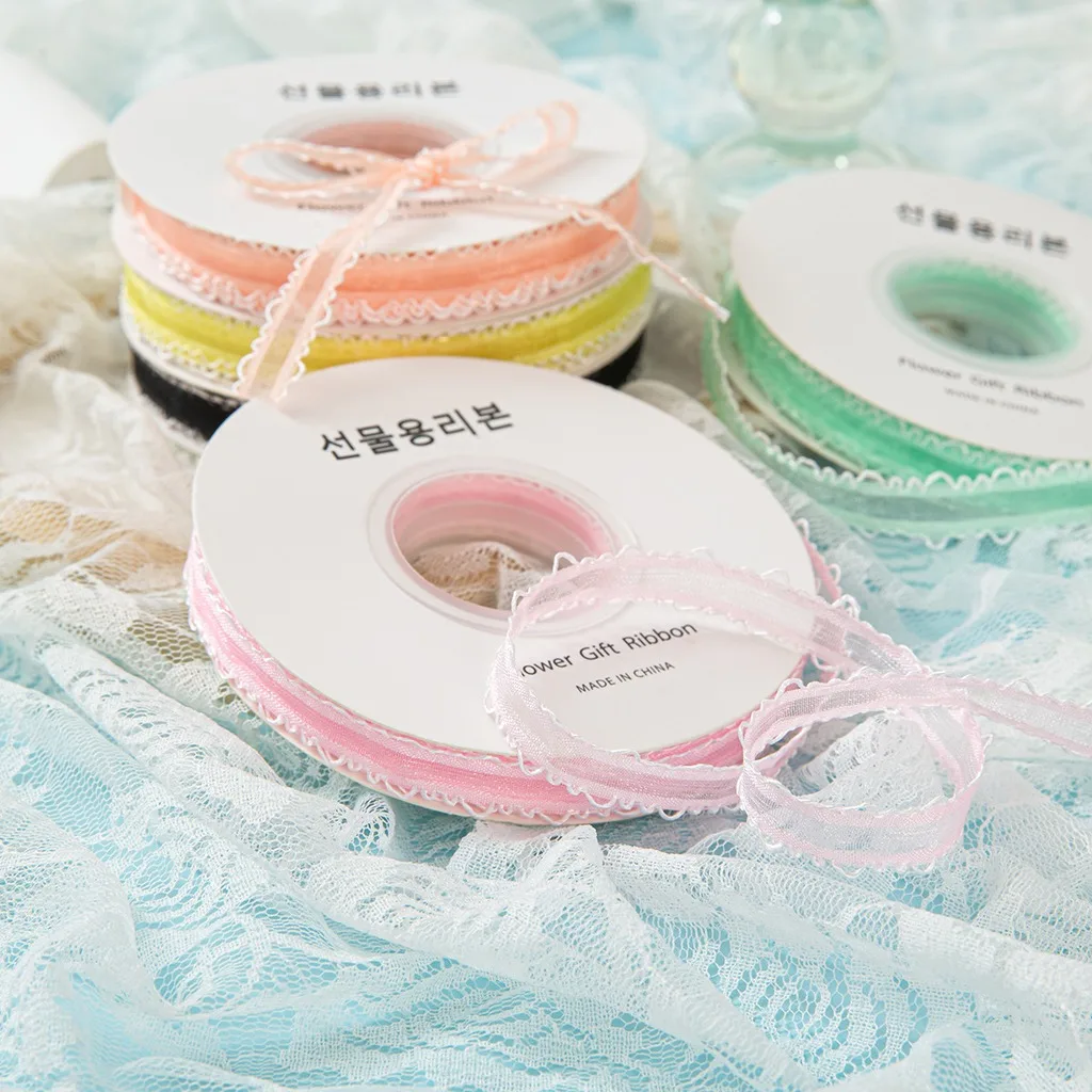 1cm Width 20 Yards Double Scalloped Edge Sheer Organza Ribbon Frilled Trim for Gift Wrapping DIY Crafts Sewing Holiday Decor