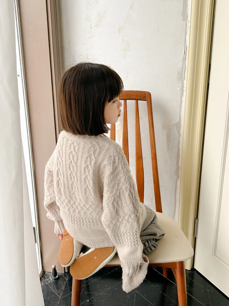 Girls Sweater 2024 Autumn Winter Children Korean Round Neck Glove Sweater Girls Lazy Knit Sweater Baby Inside Match Top