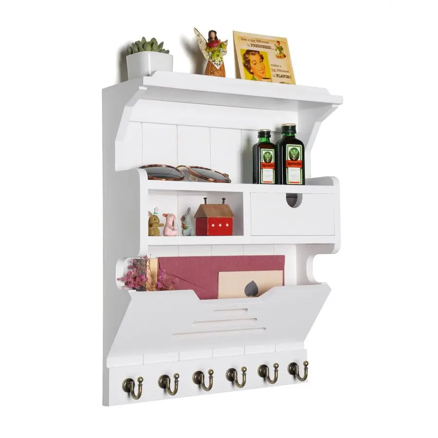 

Holder for Wall, Elegant WallMounted Mail Organizer with Storage Drawers, White