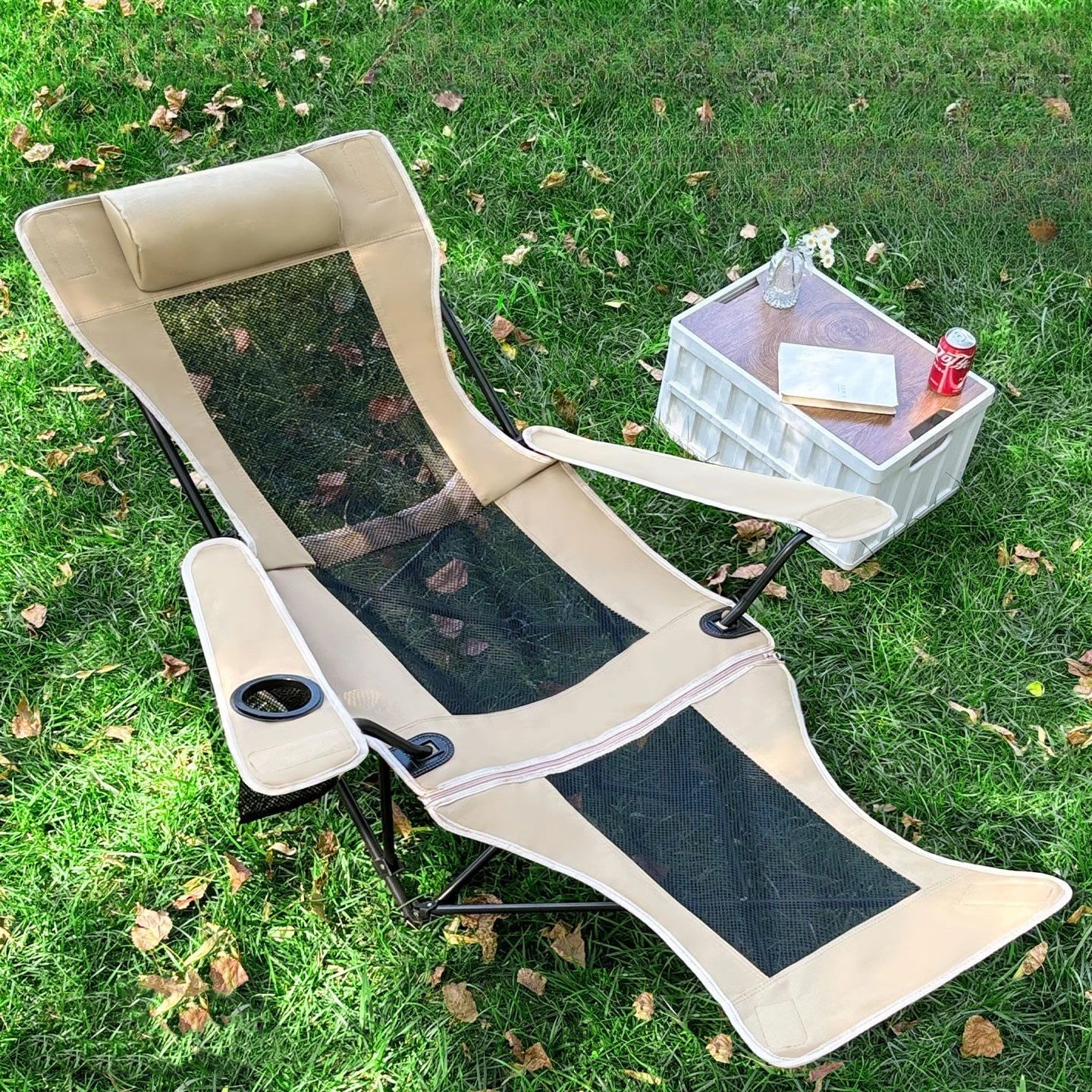 Outdoor Portable Reclining Lounge Mesh Camping Recliner Lightweight Heavy Duty Carbon Steel Frame for Beach Garden Patio Picnic