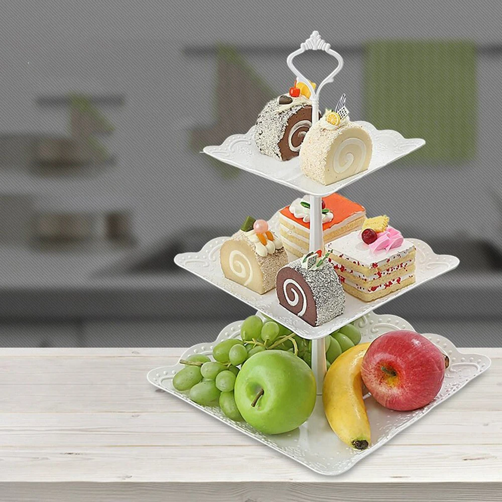 1 Set 3-Layer White Cake Rack Cookie Tray and Cake Tower Suitable for Cake Decoration at Parties Such as Weddings and Seasons