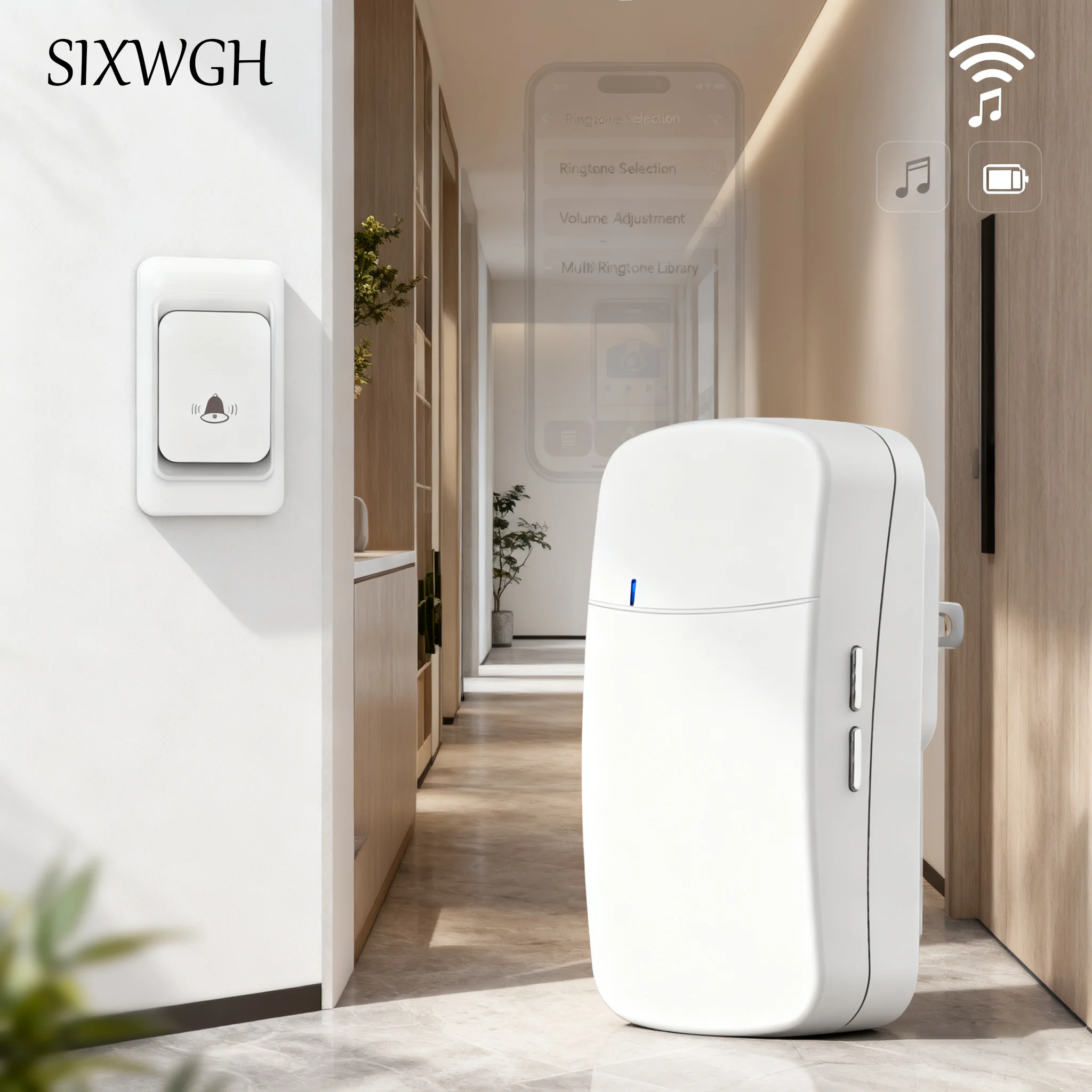 

SIXWGH Wireless Doorbell US EU UK Plug Self-Powered Waterproof Door Bell 150M Long Wireless Distance Home Welcome Door Chimes