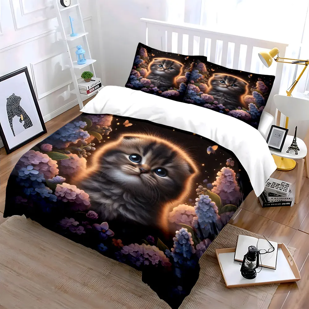 Flowers Surrounded by Dreamy Glow Print Bedding Set 1 Duvet Cover 2 Pillowcases for Adult and Children Luxury Gift Full Size