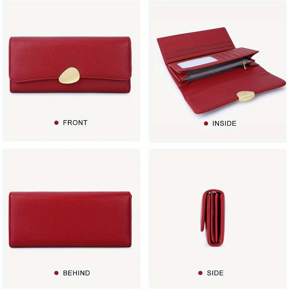 Portefeuille à trois volets en cuir PU pour femme, pochette avec poche zippée, grande capacité, accessoire idéal pour les cadeaux