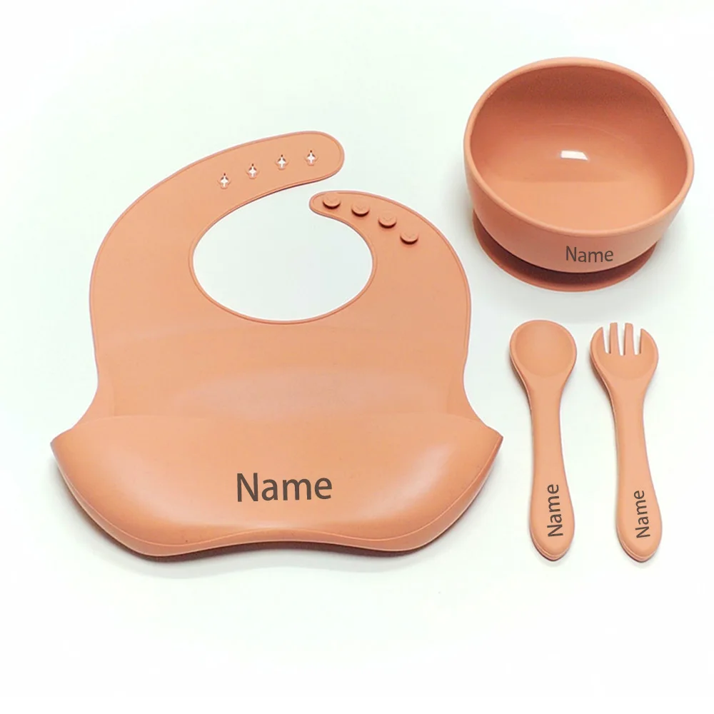 اسم مجاني الطباعة وجبة الأطفال السلطانية شوكة ملعقة مريلة مادة السيليكون هدية صبي فتاة #6