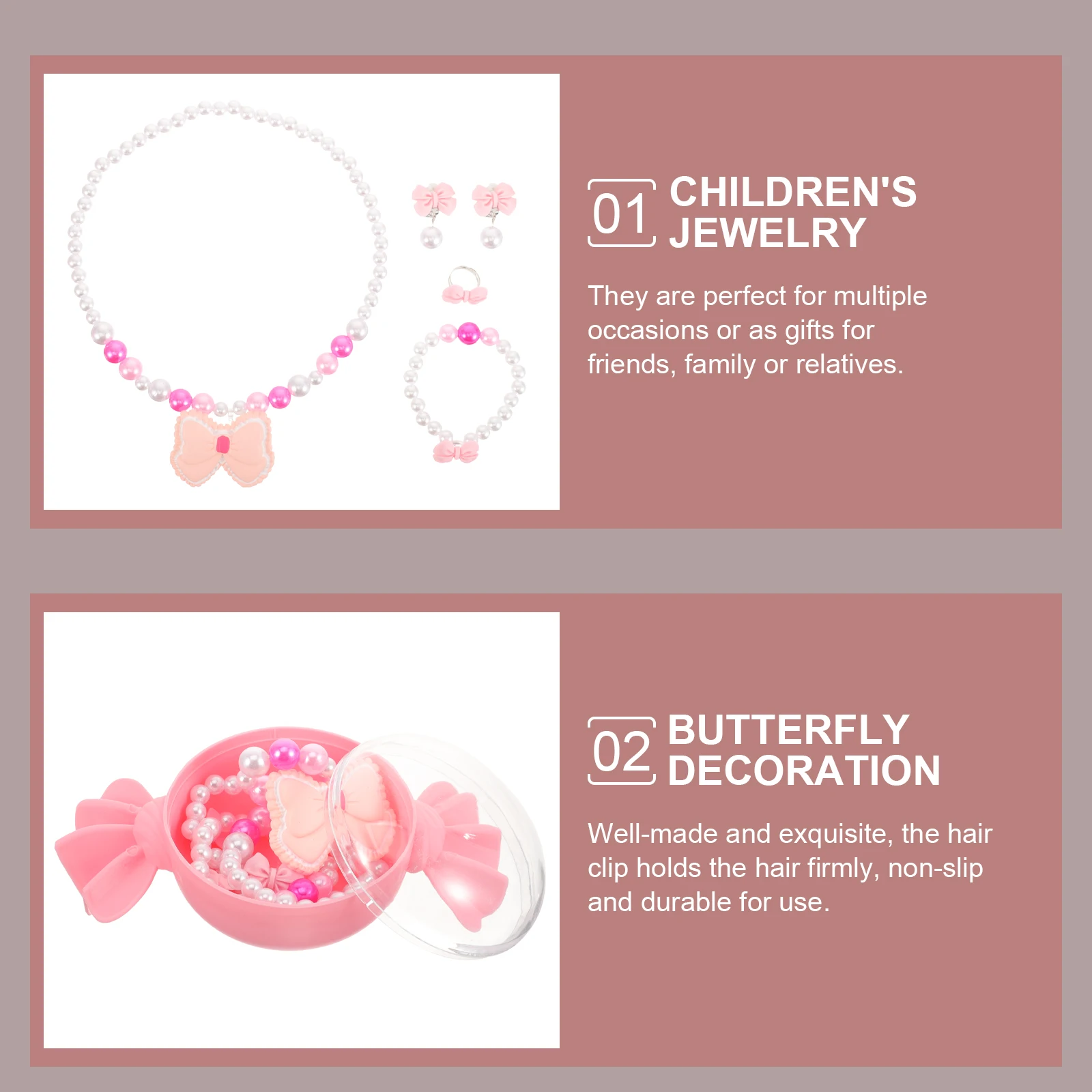 

1Set Kids Princess Jewelry Bowknot Necklace Earrings Bracelet Ring Durable Non Slip Lightweight Girls Dress Up Jewelry