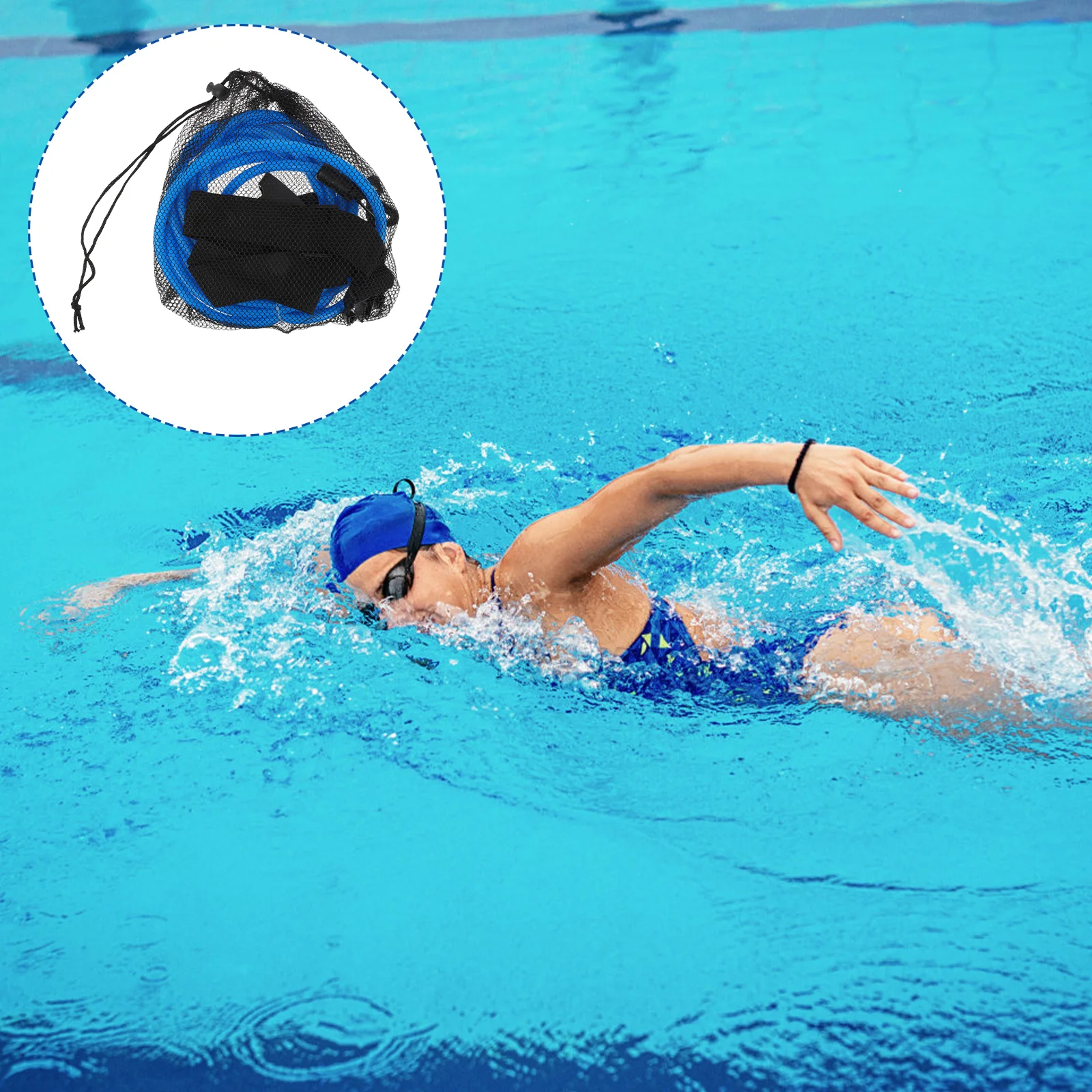 

1 Set of Swim Training Resistance Belt Adjustable Elastic Exerciser Belt Safety Rope (Blue) swim resistance belt