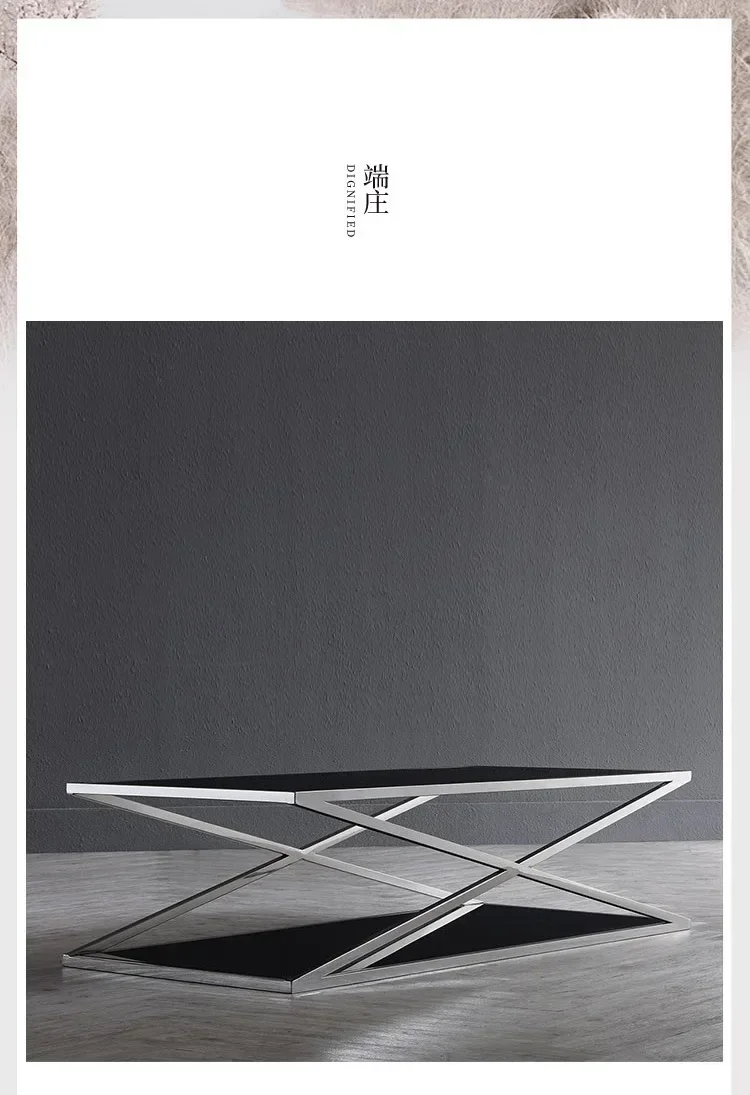 

Italian minimalist stainless steel rectangular coffee table living room household small apartment light luxury design sense