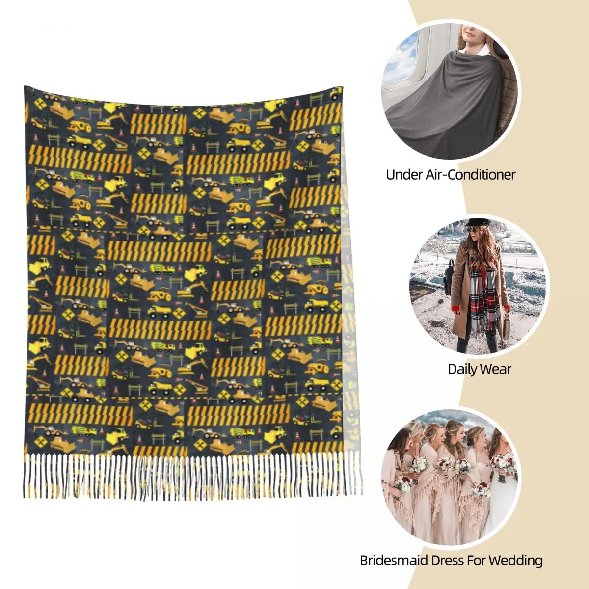 Construction Trucks Heavy Machinery Kids Boy Scarf Tassel Scarves Women Soft Warm Shawls and Wraps Long Fall Winter Shawl Wrap image 6