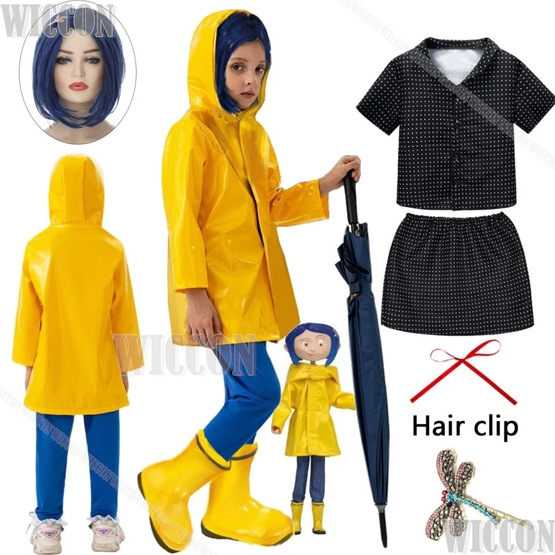 Caroline Ghost Mama Mother Coraline Kids Costume Girls Cosplay Uniform Carnival Holloween Party Clothing Dress Up Birthday Gift